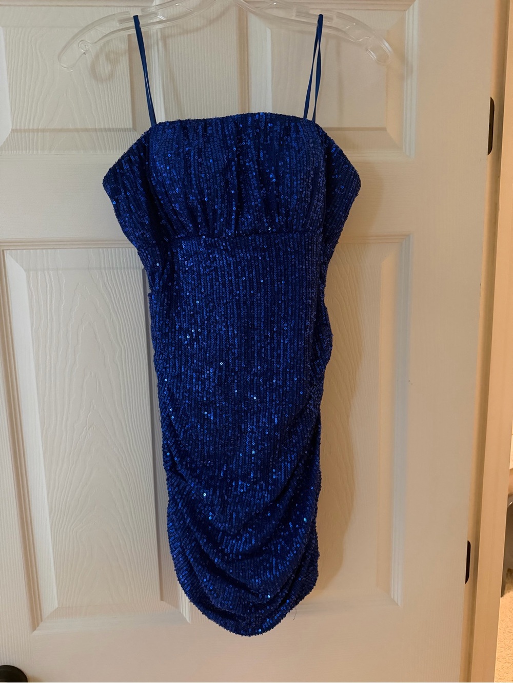 Sequin Spaghetti Strap Mini Dress in Royal Blue